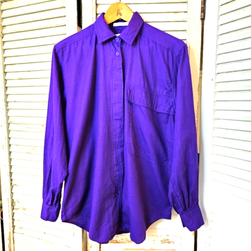 Vintage 90s Grape Purple 100% Cotton Shirt With Large Pocket Small/Medium